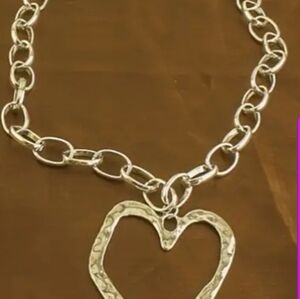 Silver Heart Link Necklace with Quartz Accent